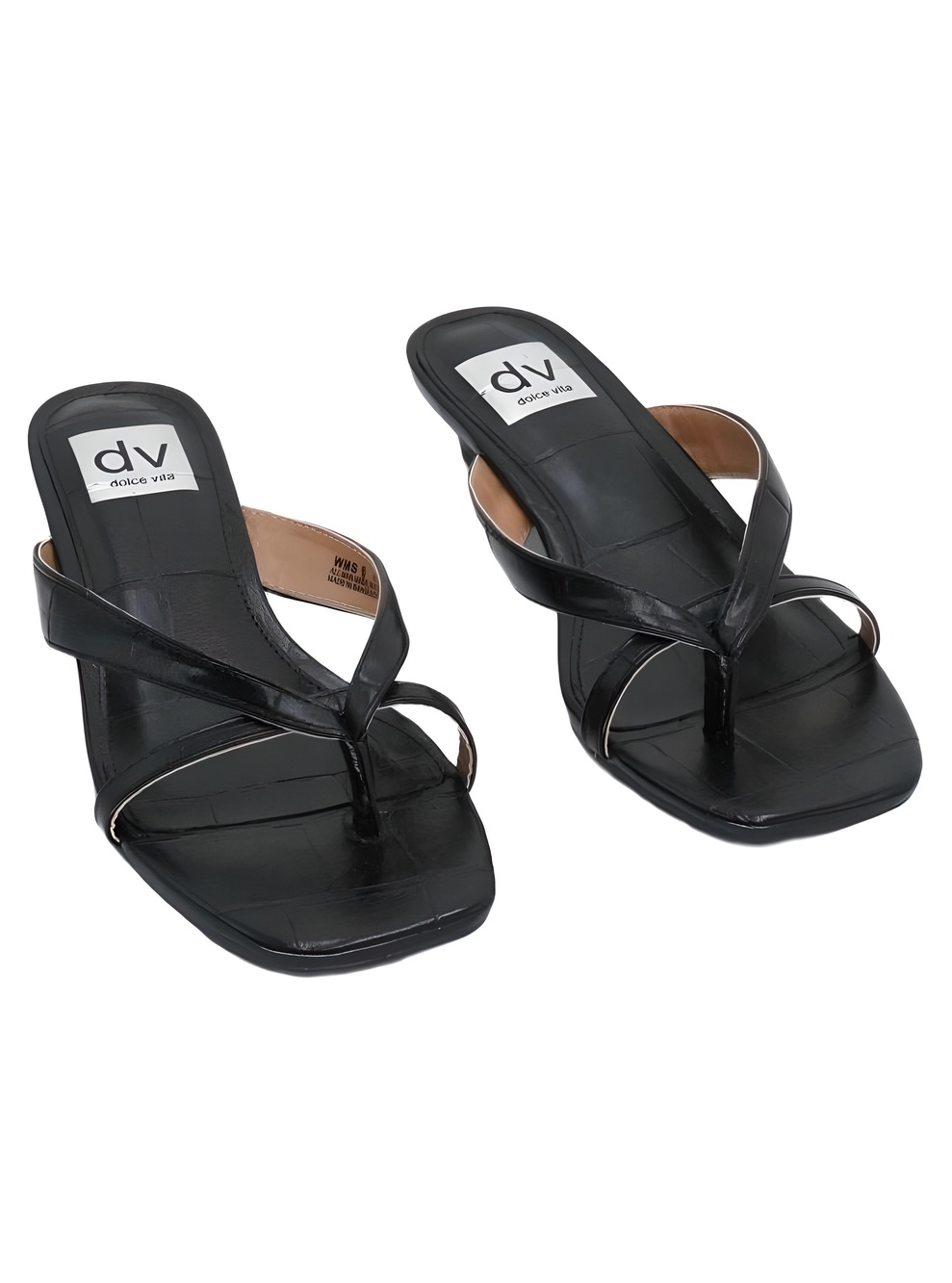 DV Dolce Vita Bex Black Croco Strappy 2" Kitten Heel Sandals Size 6M
